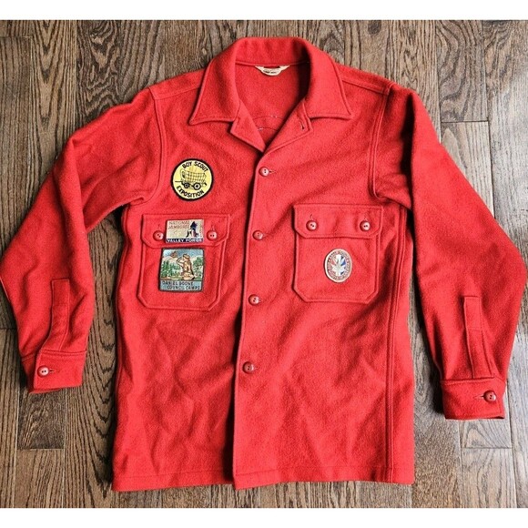 Vintage Boy Scouts of America Jacket 553 Mens 38 Red Wool 60s 70s W/ Badges - Picture 1 of 12